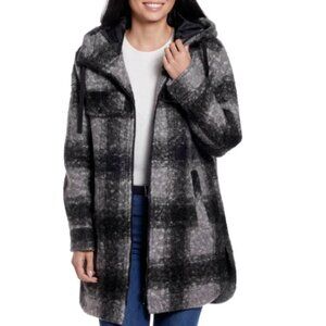 NWT Weatherproof Vintage Women Boucle Hooded Plaid Jacket Black Size S $80 3C587